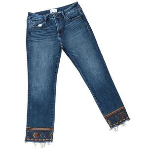 Driftwood Colette embroidered Raw Hem cropped jeans size 27